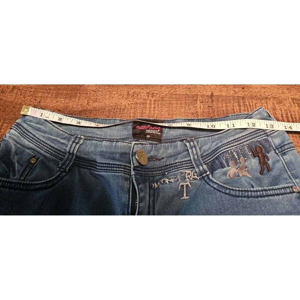 Meifanzi Designer Y2K Light Wash Skinny Japanese Jeans Blue Sequins Size 29 - Picture 15 of 16